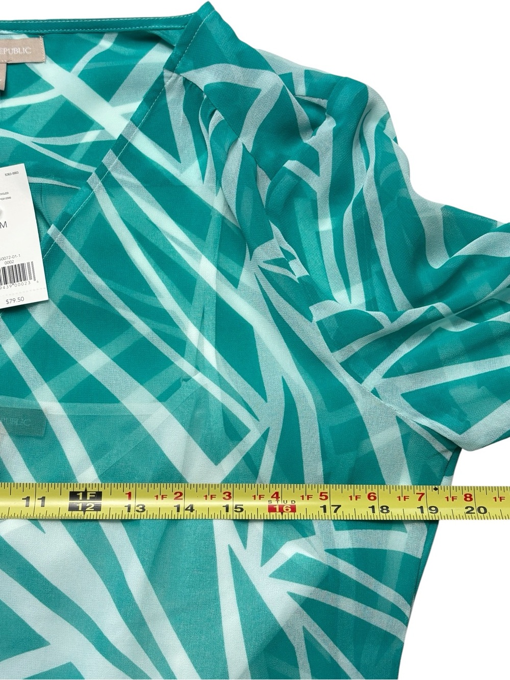 NWT Banana Republic Olympus Turquoise Geometric Sheer Blouse & Cami Size M $80 - Picture 5 of 11
